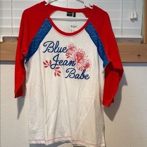 Cruel White & Red 'Blue Jean Babe' Raglan Tee